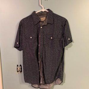 Blue and White Polka Dots Short Sleeve Button Up